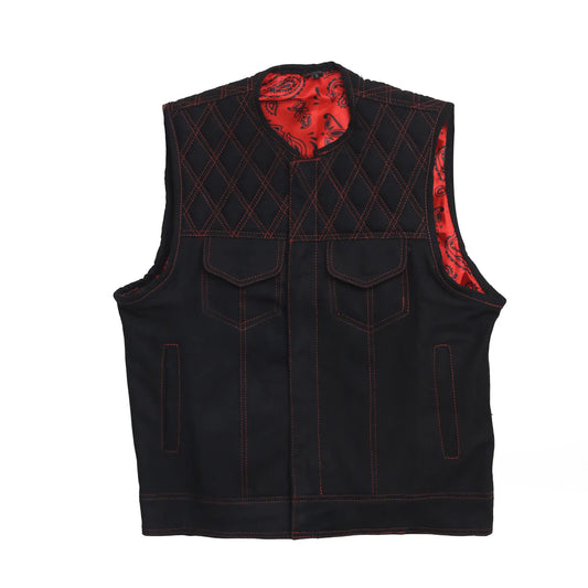 "Black and Red Soft leather Motorbike vest" Leathers Crafted