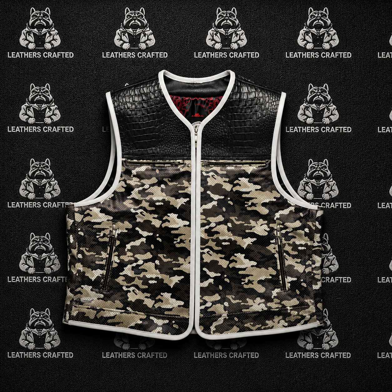 Premium Crocodile & Desert Camo Leather Biker Vest