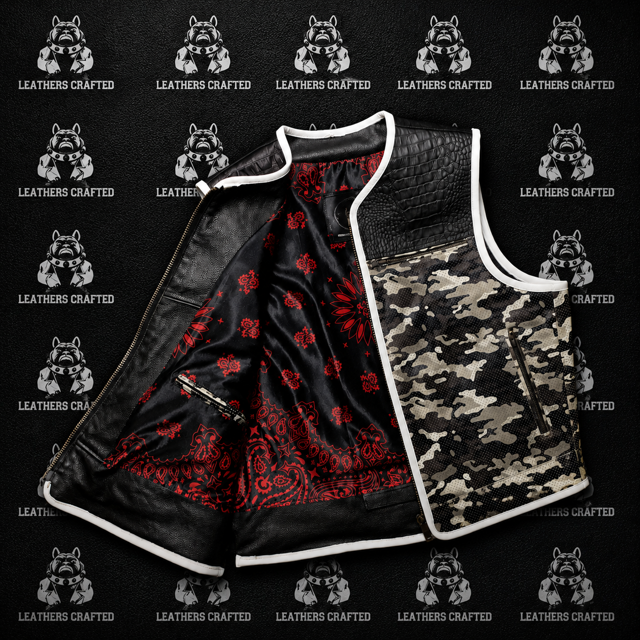 Premium Crocodile & Desert Camo Leather Biker Vest