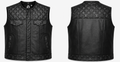 Men's Black Crocodile Embossed Leather Biker Vest Front and Back View