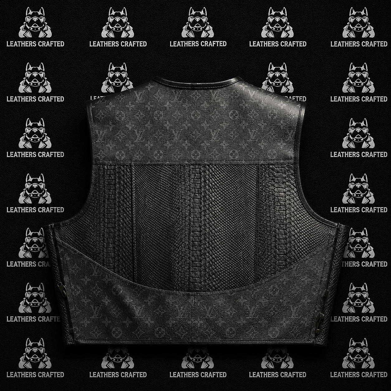 Premium Python Embossed LV style Leather Club Biker Vest