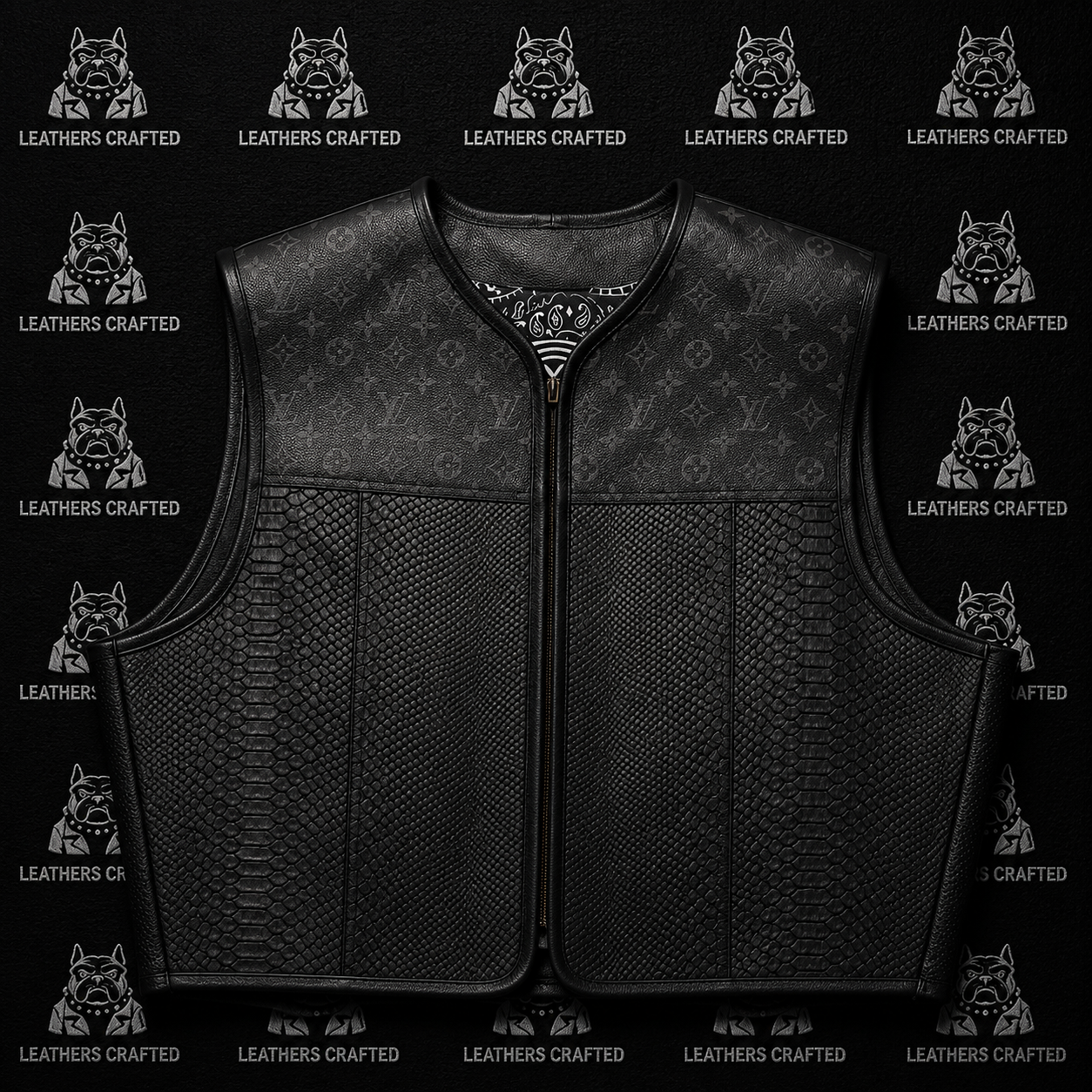 Premium Python Embossed LV style Leather Club Biker Vest