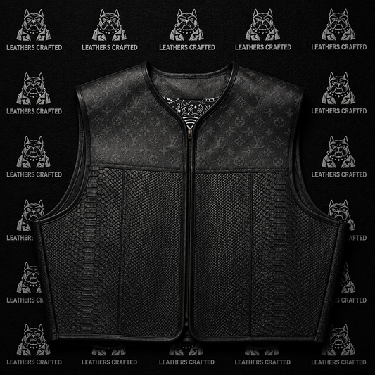 Premium Python Embossed LV style Leather Club Biker Vest