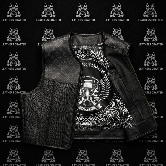 Premium Python Embossed LV style Leather Club Biker Vest