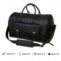 Black Leather Duffel Bag with Buckle Pocket