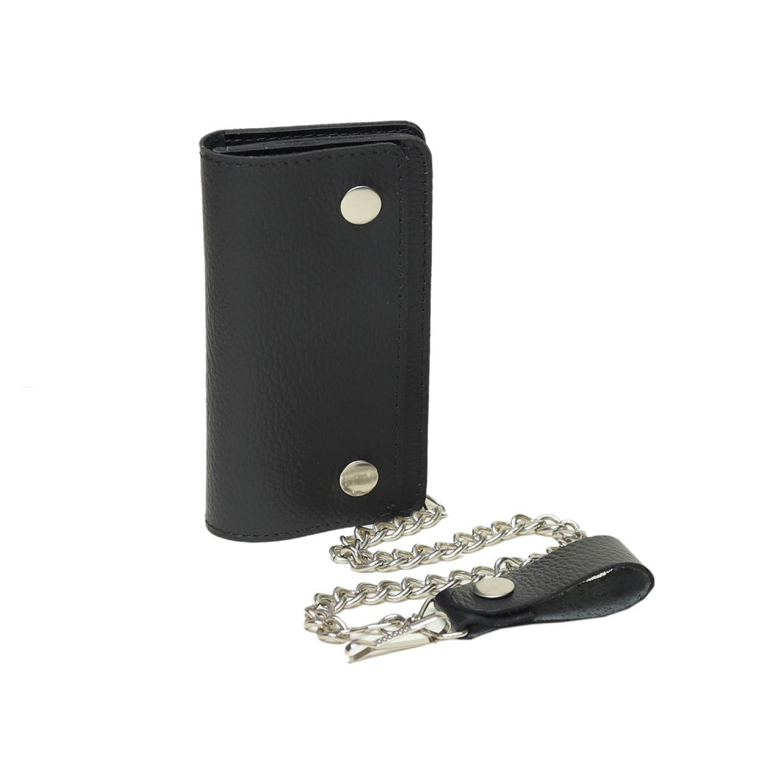 Black leather chain wallet for men with metal chain and clip – Leathers Crafted