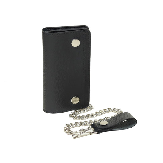 Black leather chain wallet for men with metal chain and clip – Leathers Crafted