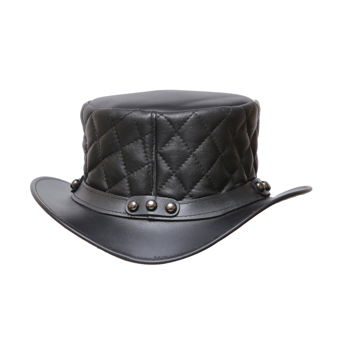 Black Leather Hat with Diamond style Leathers Crafted