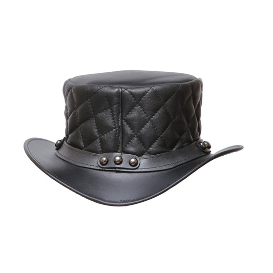 Black Leather Hat with Diamond style Leathers Crafted