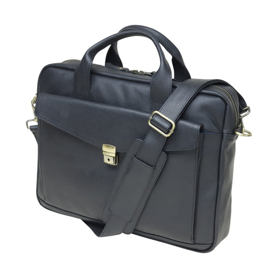 Black genuine leather laptop briefcase messenger bag with adjustable shoulder strap – Leathers Crafted