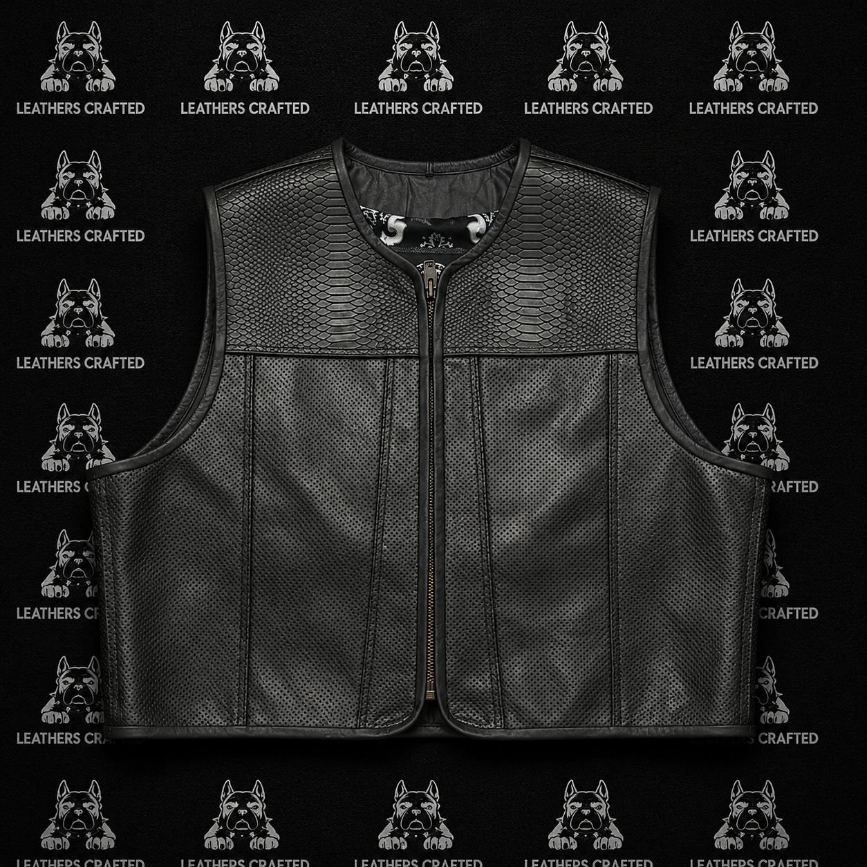 Premium Perforated Python Leather Biker Vest