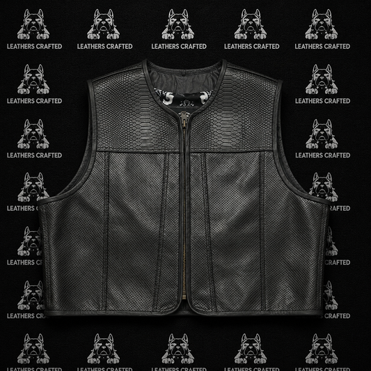 Premium Perforated Python Leather Biker Vest