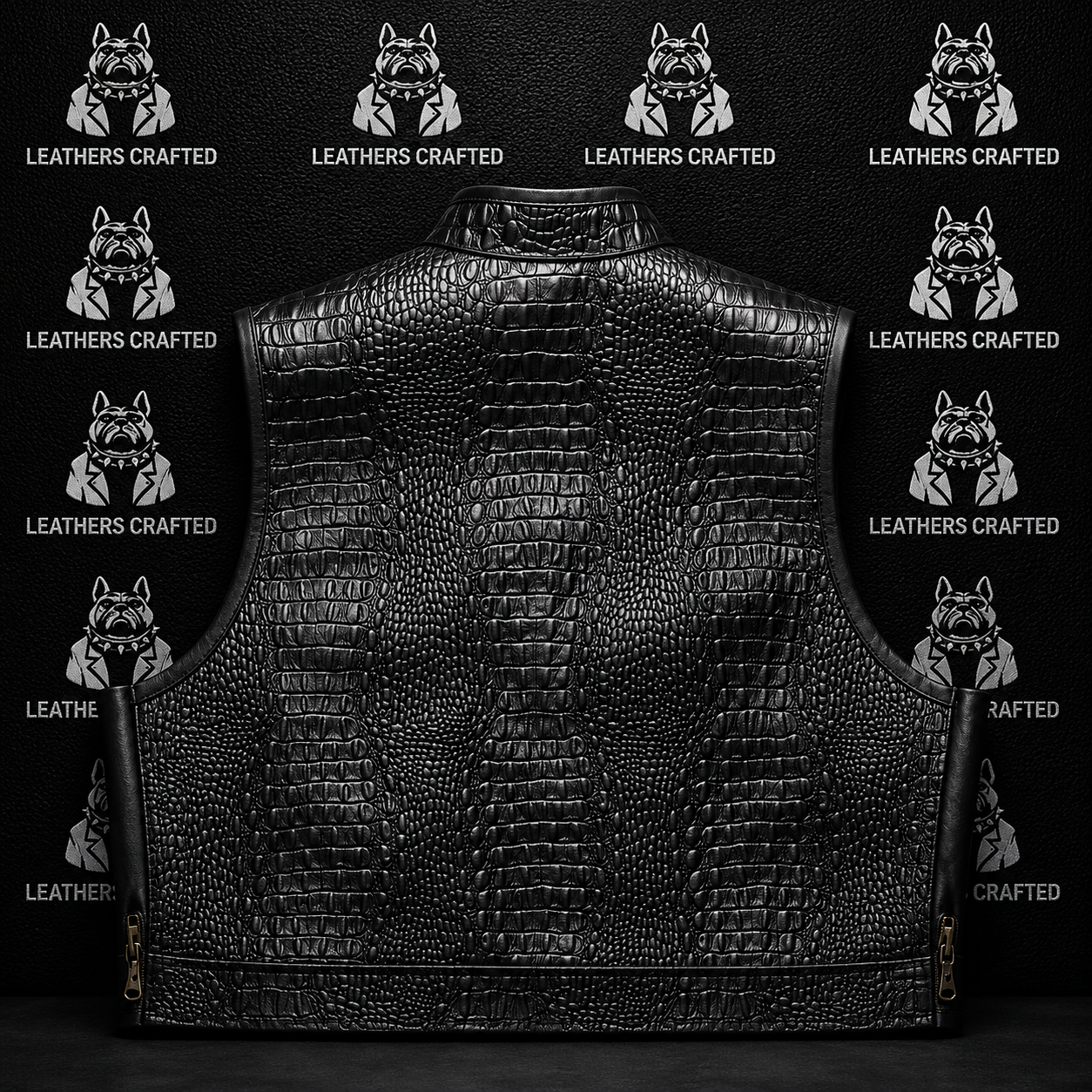 Premium Crocodile Embossed Camo Leather Biker Vest