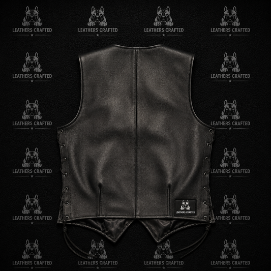 Black Side Lace Leather Biker Vest