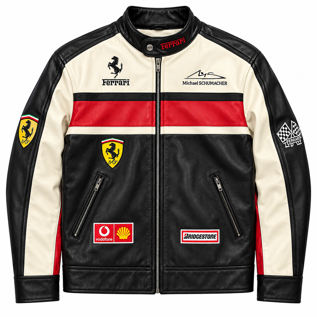 Men’s black red white leather racing jacket motorsport biker motorcycle jacket