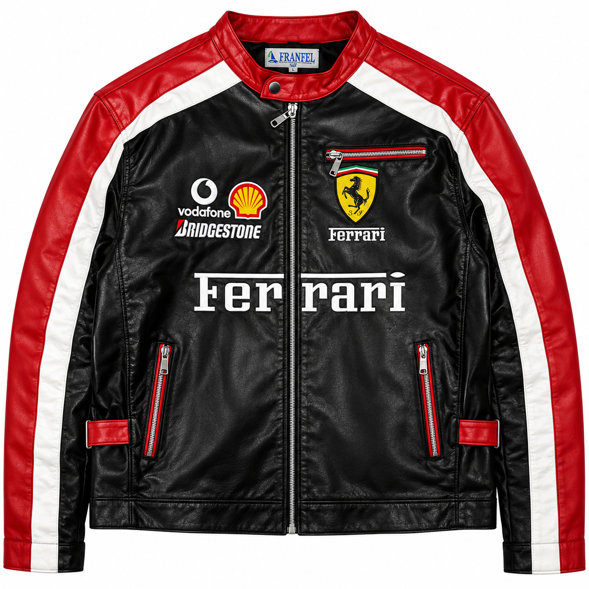 Men’s black red white leather racing jacket motorsport biker motorcycle jacket