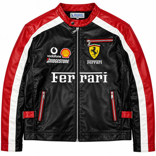 Men’s black red white leather racing jacket motorsport biker motorcycle jacket