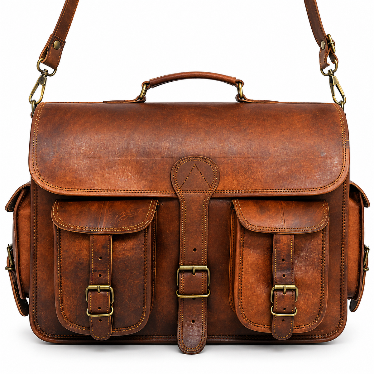 Vintage Leather Messenger Bag – Brown Shoulder Briefcase
