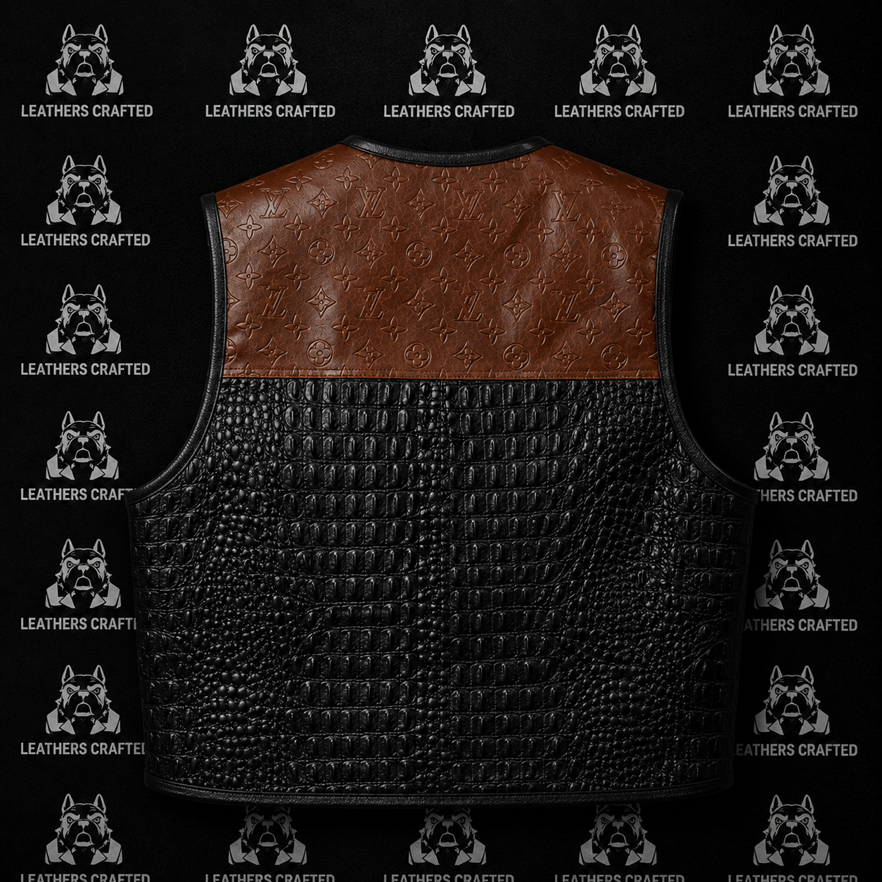 Premium Crocodile Embossed LV style Leather Biker Vest
