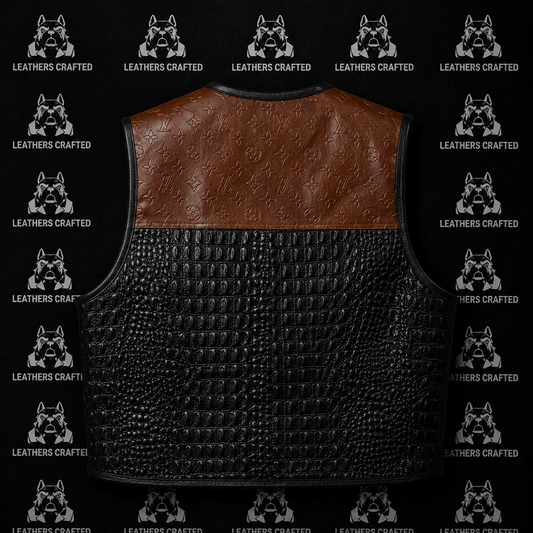 Premium Crocodile Embossed LV style Leather Biker Vest