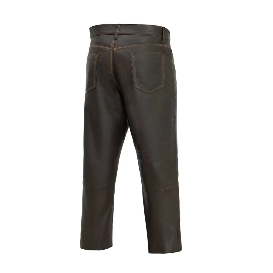 Brown leather pants on a white background