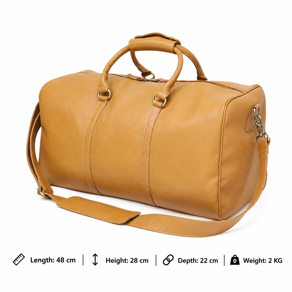 Camel Leather Duffel Bag | Minimalist Design