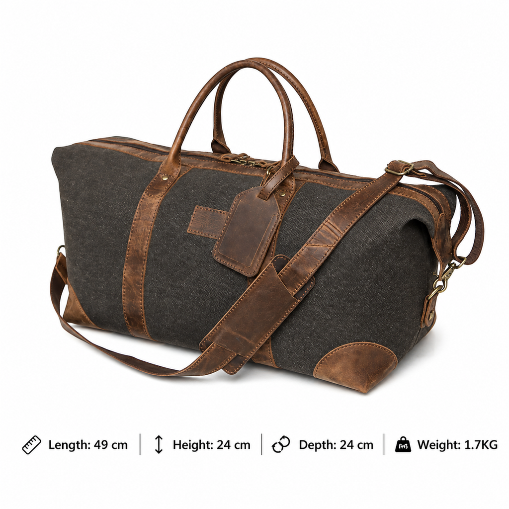Canvas Leather Duffel Bag Set – Weekender Travel Bag with Matching Toiletry Pouch
