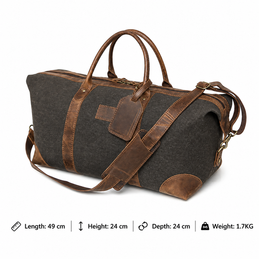 Canvas Leather Duffel Bag Set – Weekender Travel Bag with Matching Toiletry Pouch