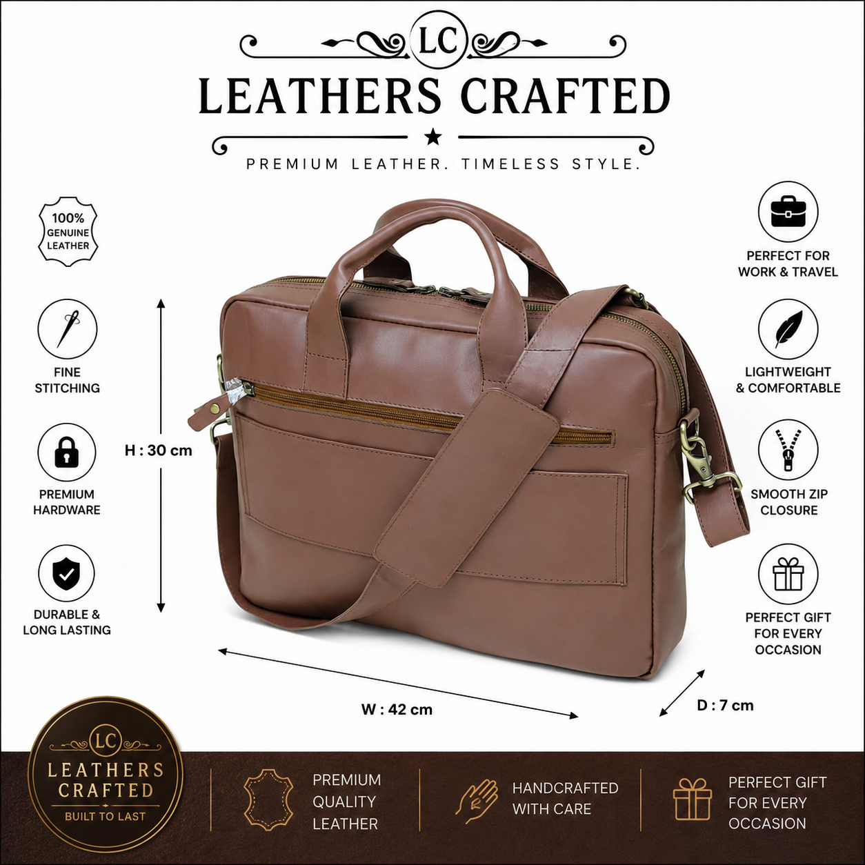 Genuine Leather Briefcase Messenger Bag – Taupe Leather Work Bag | Leathers Crafted