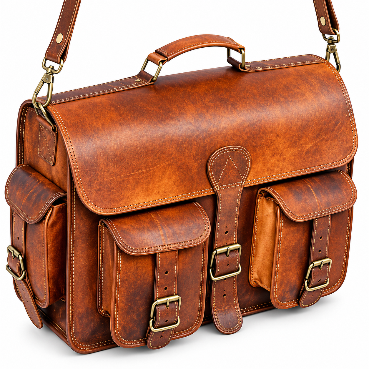 Vintage Leather Messenger Bag – Brown Shoulder Briefcase