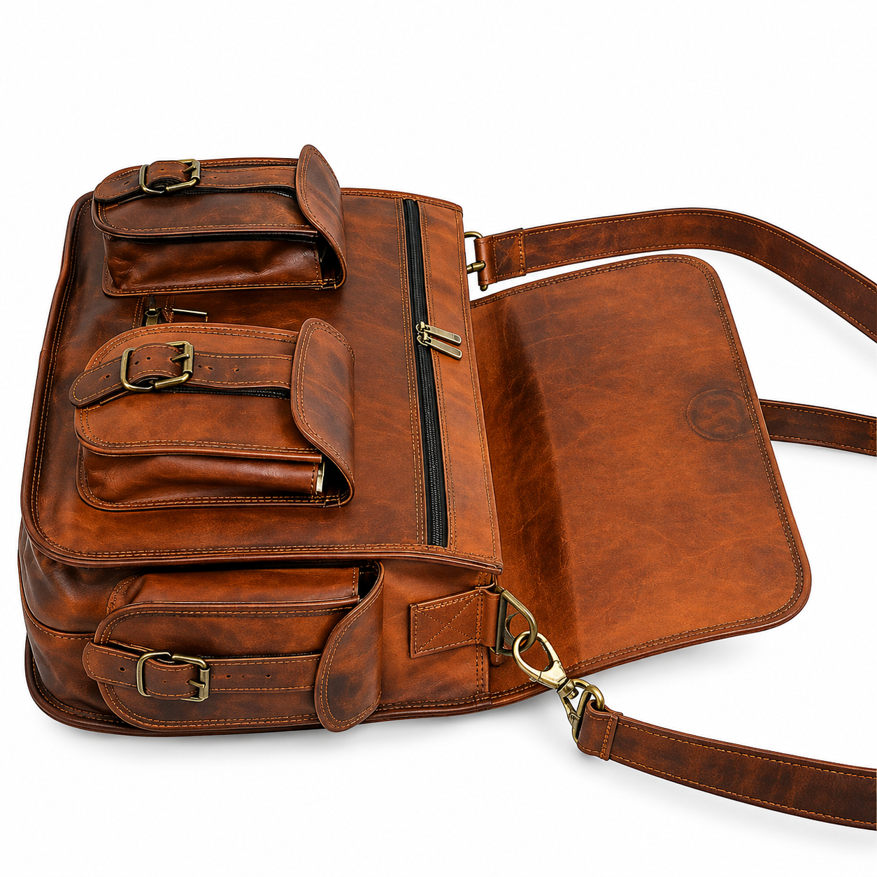 Vintage Leather Messenger Bag – Brown Shoulder Briefcase