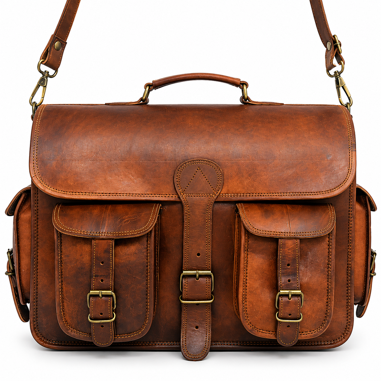 Vintage Leather Messenger Bag – Brown Shoulder Briefcase