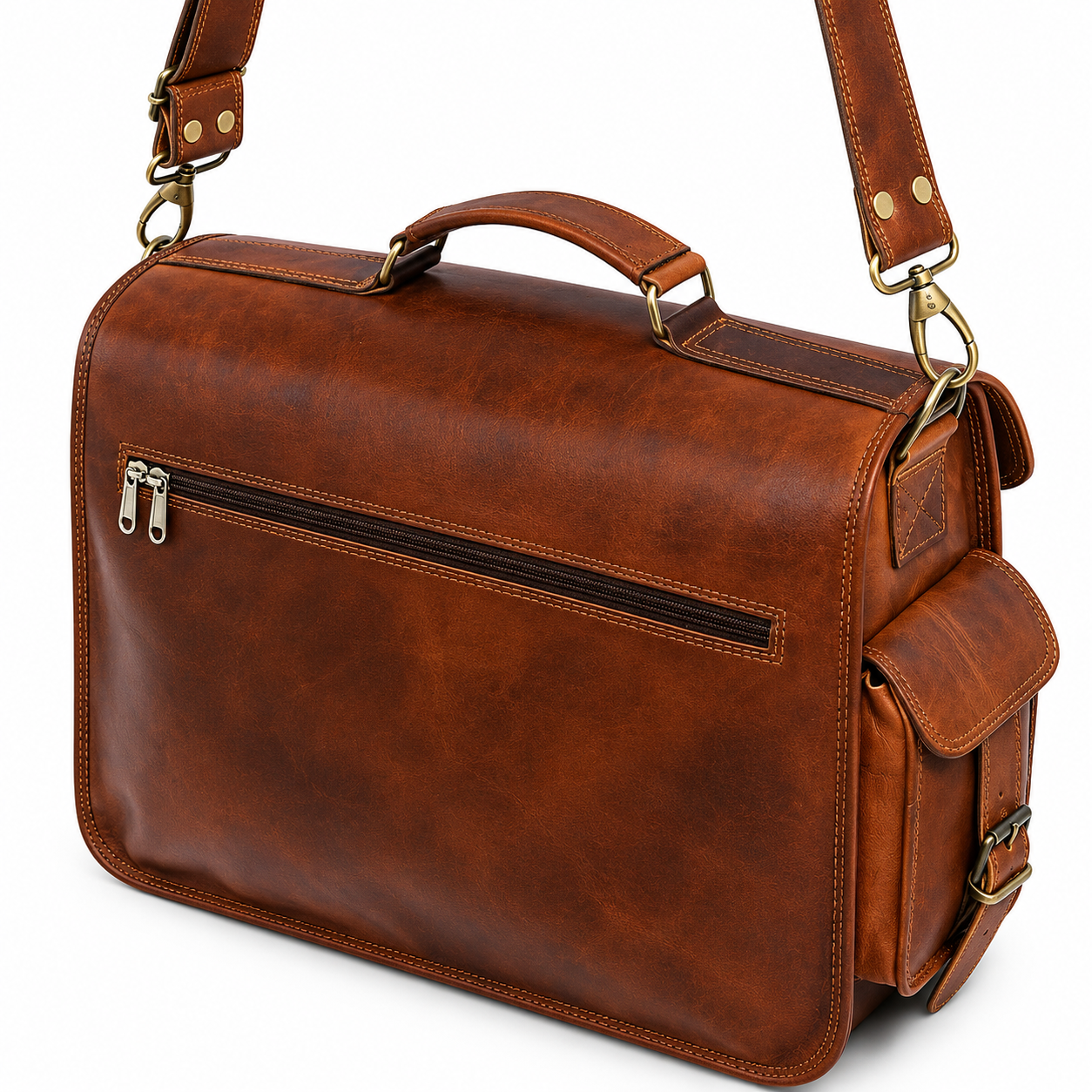 Vintage Leather Messenger Bag – Brown Shoulder Briefcase