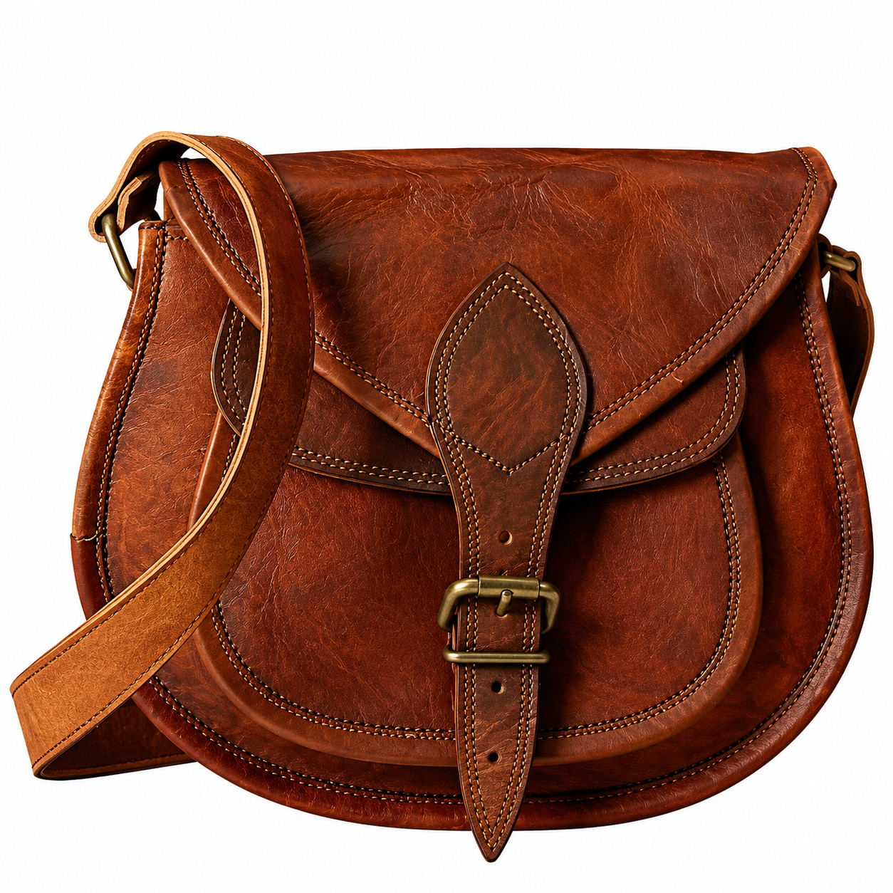 Vintage Leather Saddle Crossbody Bag – Brown Shoulder Bag