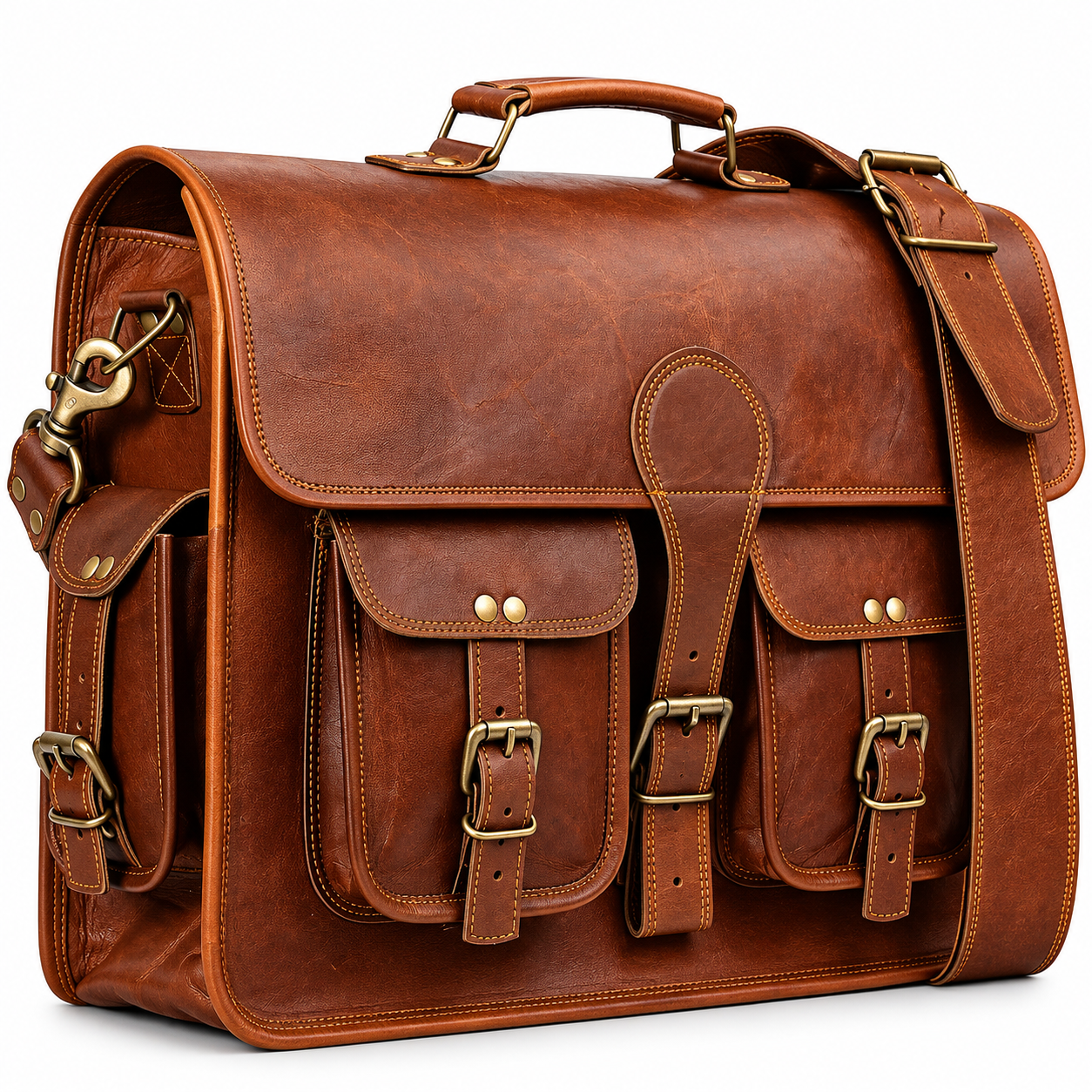 Vintage Brown Leather Messenger Bag – Large Crossbody Shoulder Satchel Briefcase
