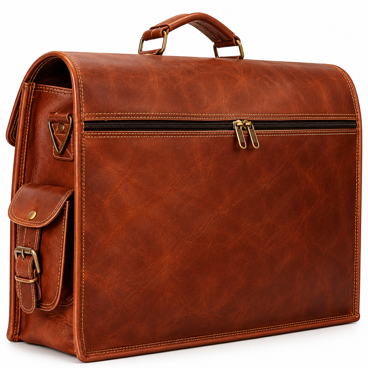 Vintage Brown Leather Messenger Bag – Large Crossbody Shoulder Satchel Briefcase