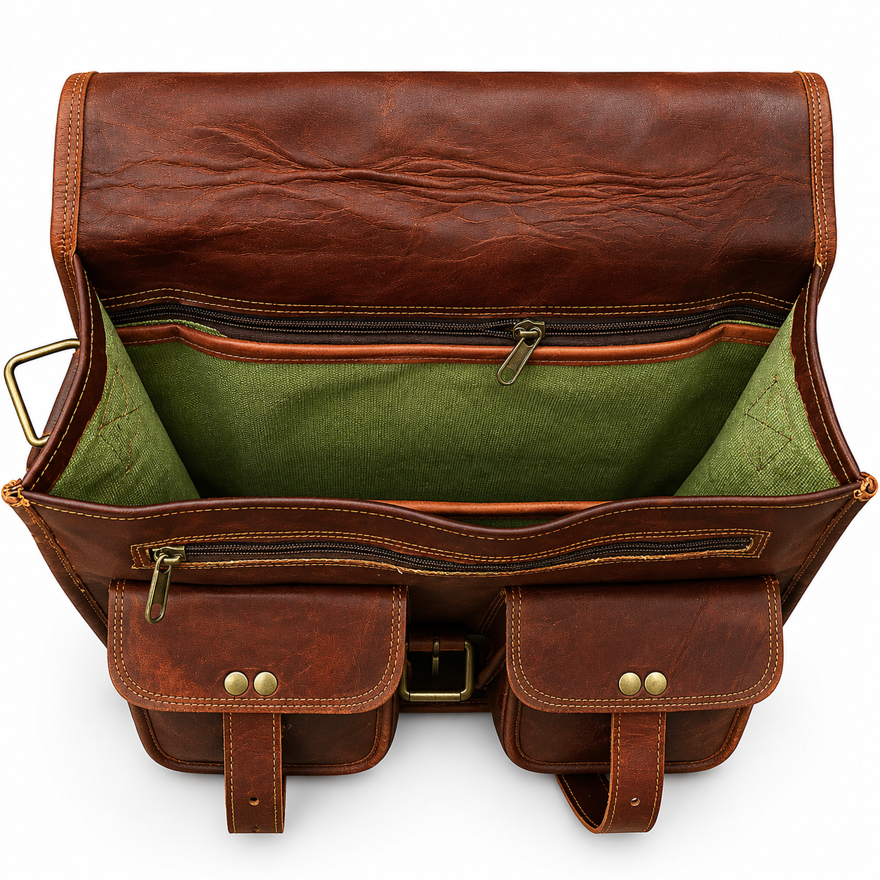 Vintage Brown Leather Messenger Bag – Large Crossbody Shoulder Satchel Briefcase