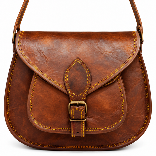 Vintage Brown Leather Crossbody Shoulder Bag – Handmade Messenger Bag with Adjustable Strap
