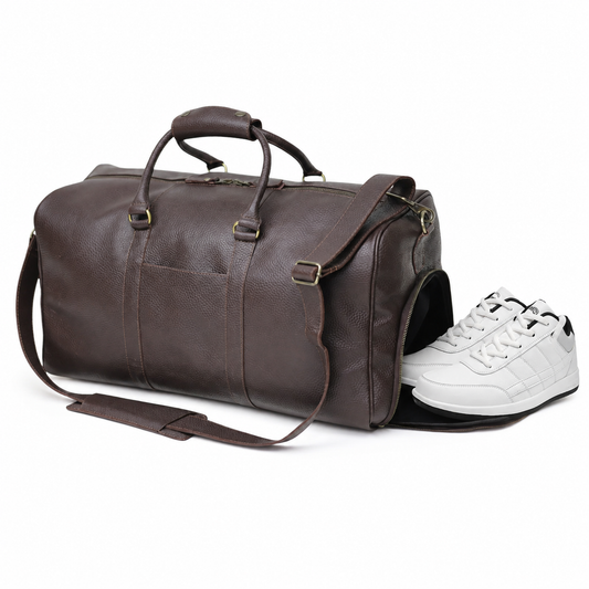 leather weekender bag with shoulder strap