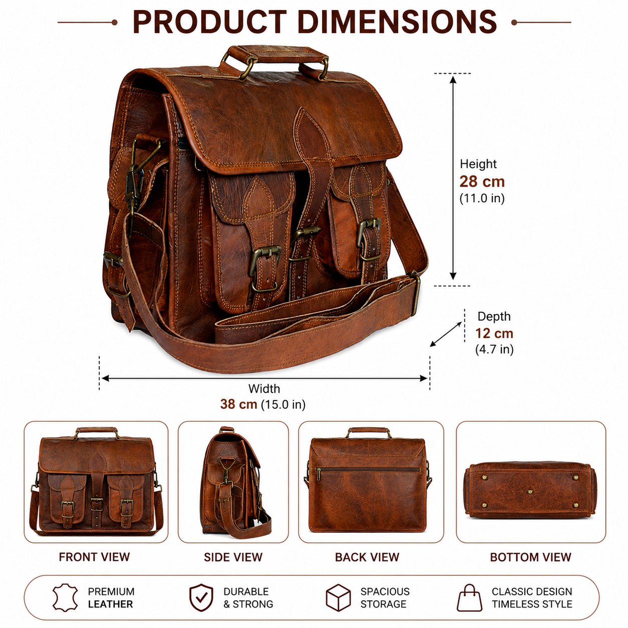 Vintage Brown Leather Messenger Bag – Men’s Crossbody Briefcase & Work Bag