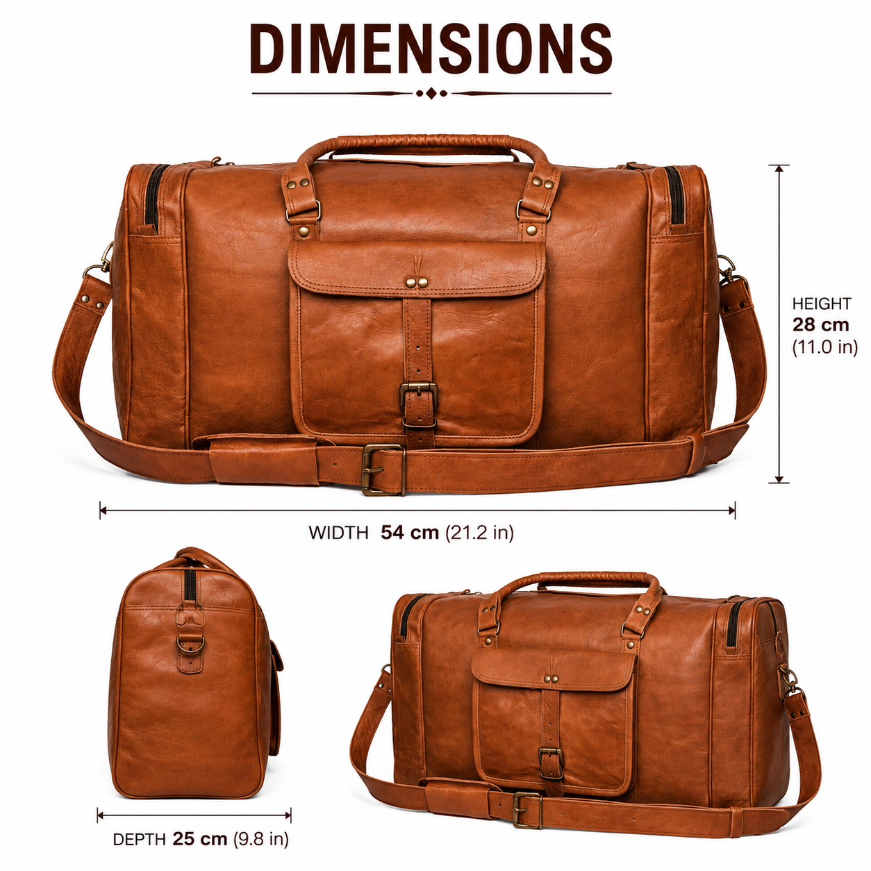 Vintage Leather Duffel Bag – Brown Travel Weekender Bag