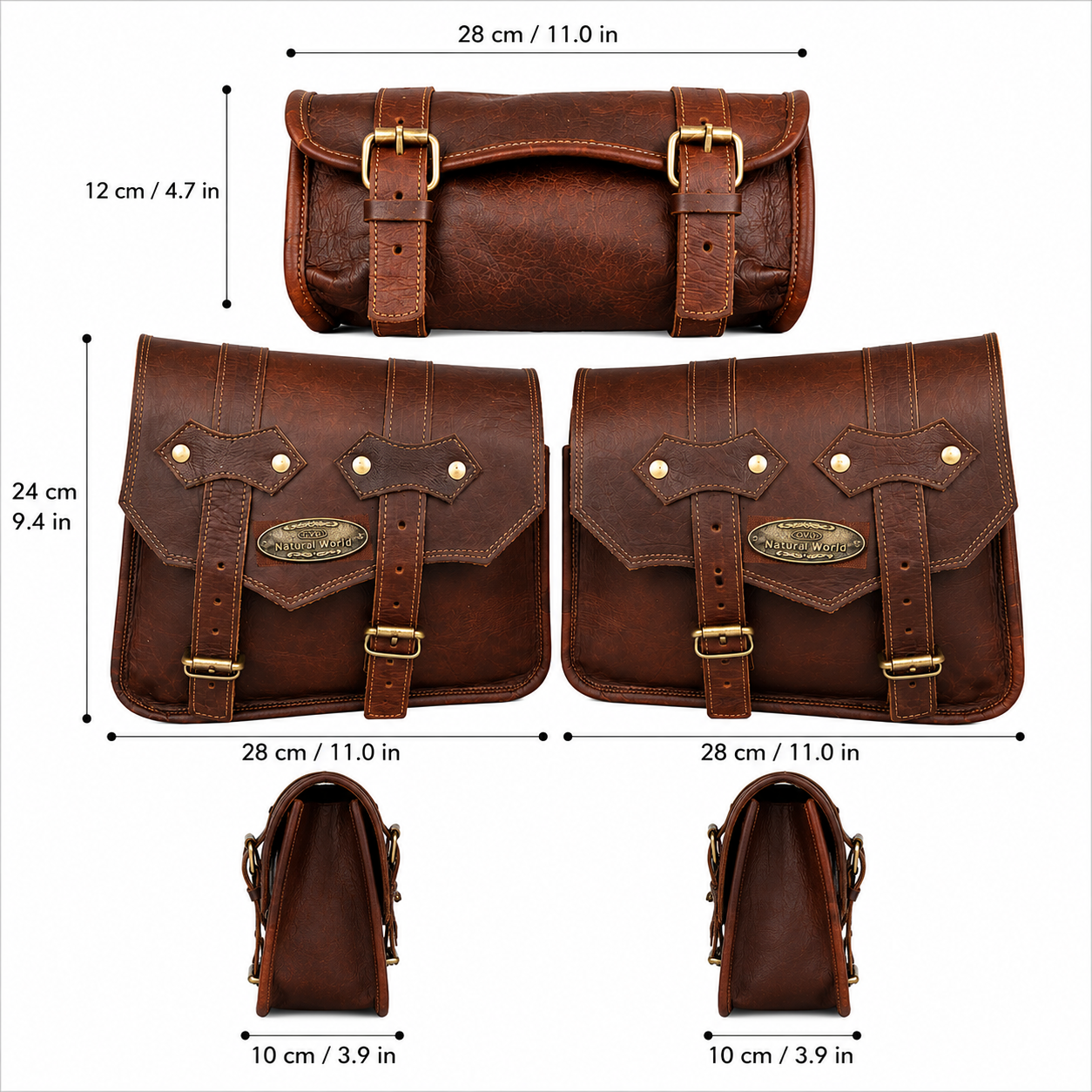 Vintage Brown Leather Motorcycle Saddle Bags Set