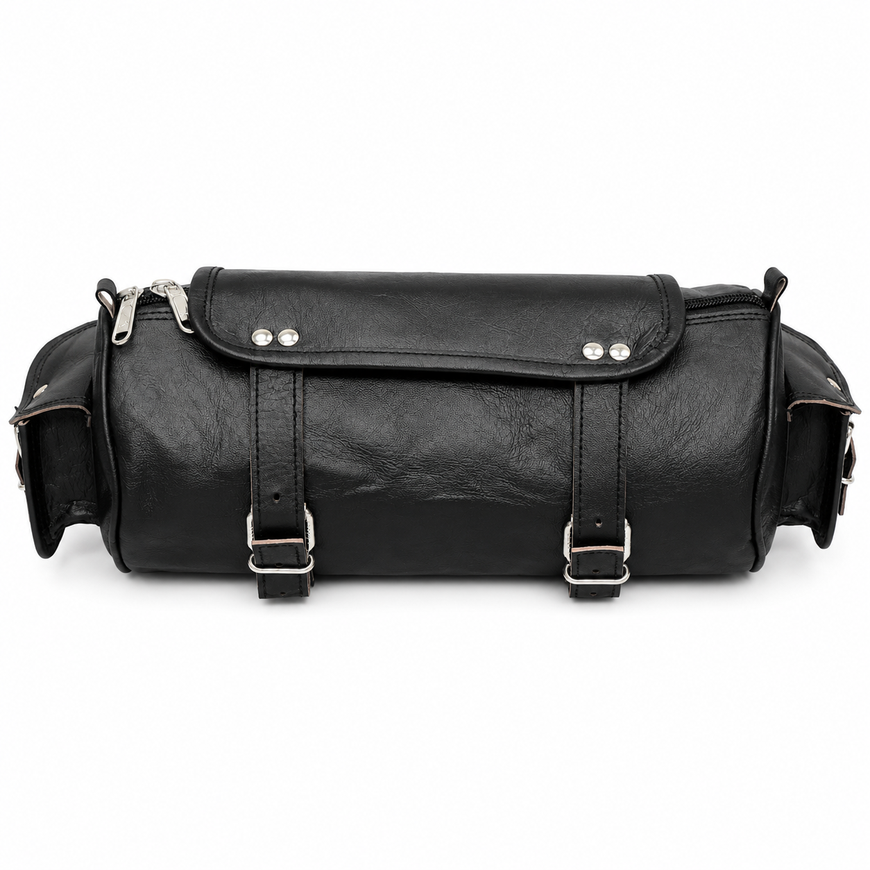 Black Leather Motorcycle Tool Roll Bag – Road Saddle Bag for Bike & Motorcycle