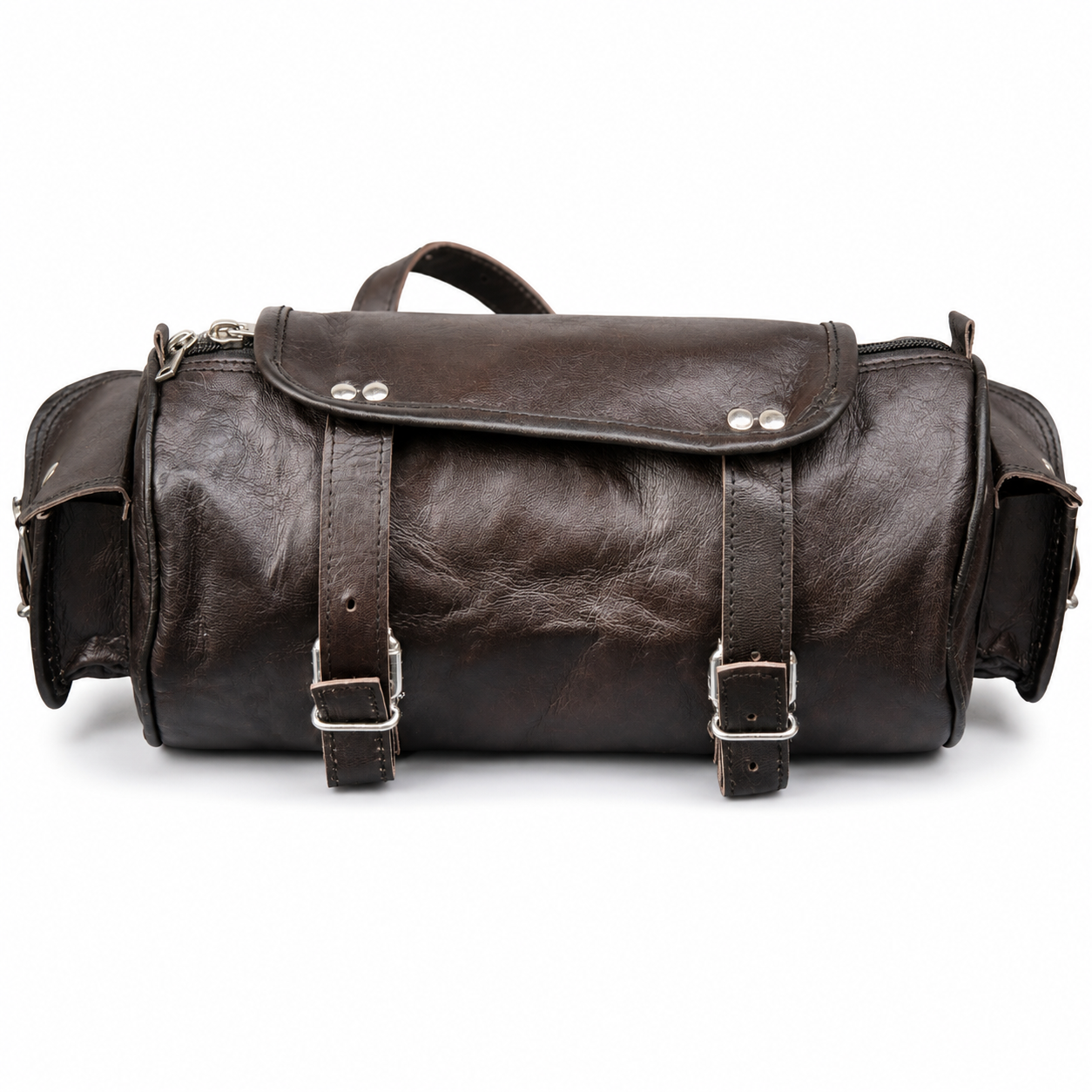 Black Leather Motorcycle Tool Roll Bag – Road Saddle Bag for Bike & Motorcycle