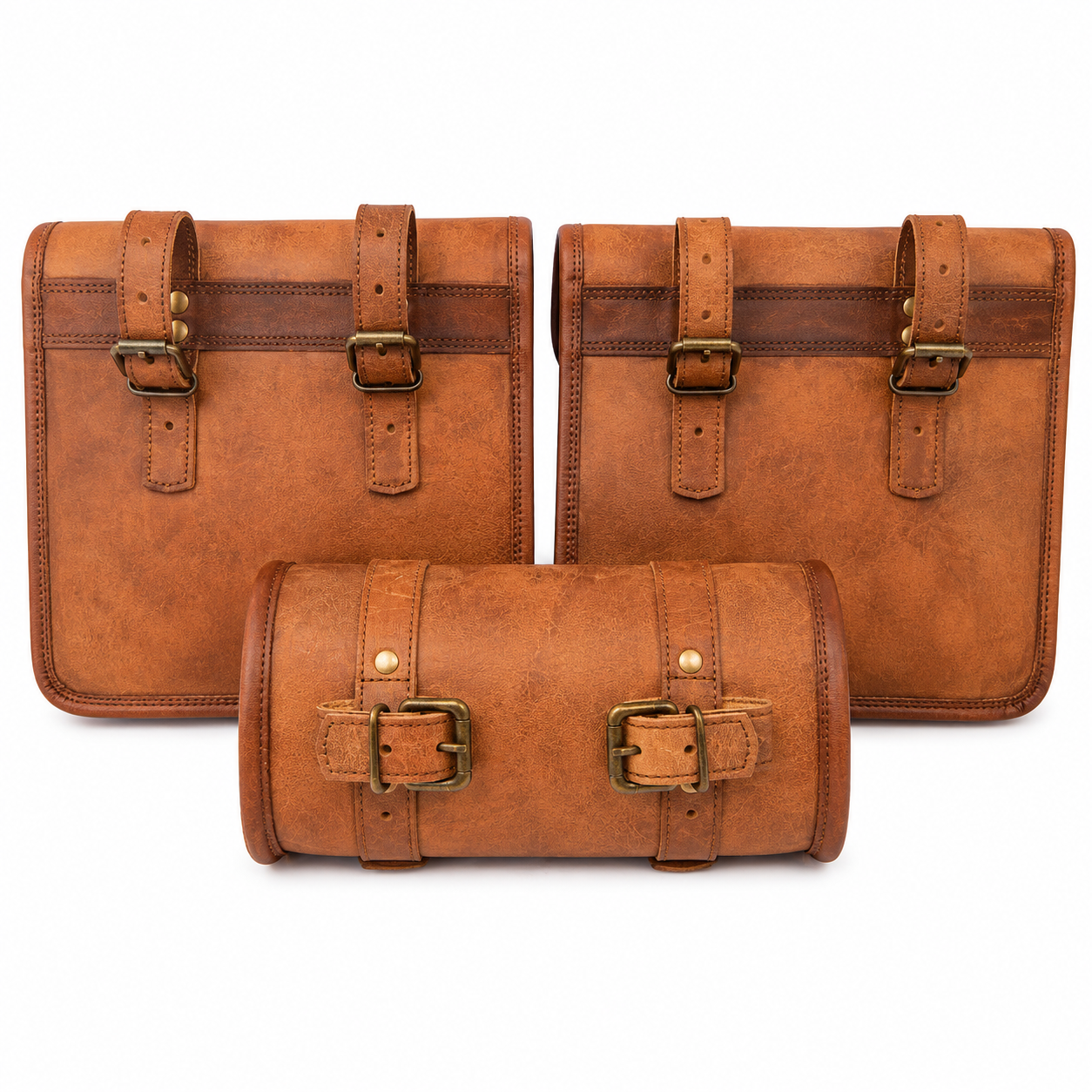 Vintage Leather Motorcycle Saddlebag Set – 3 Piece