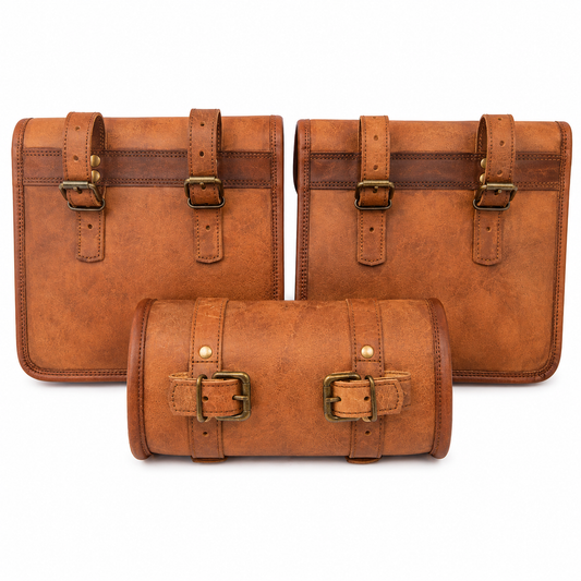 Vintage Leather Motorcycle Saddlebag Set – 3 Piece