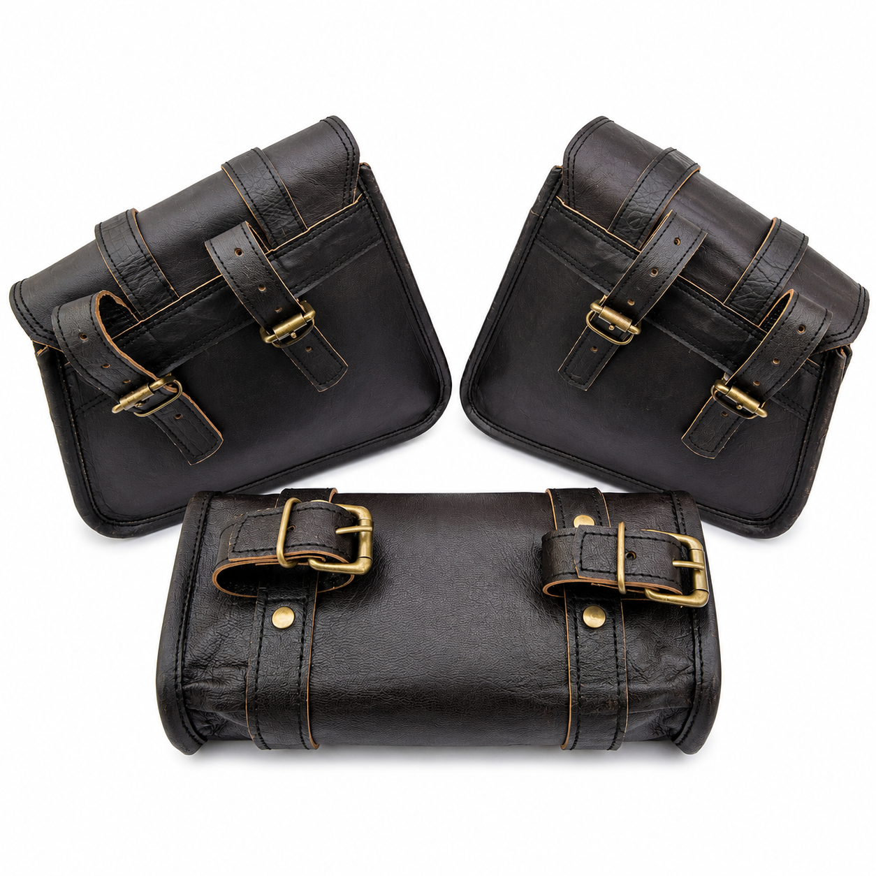3 Piece Leather Motorcycle Saddlebag Set – Black Vintage Bike Bags