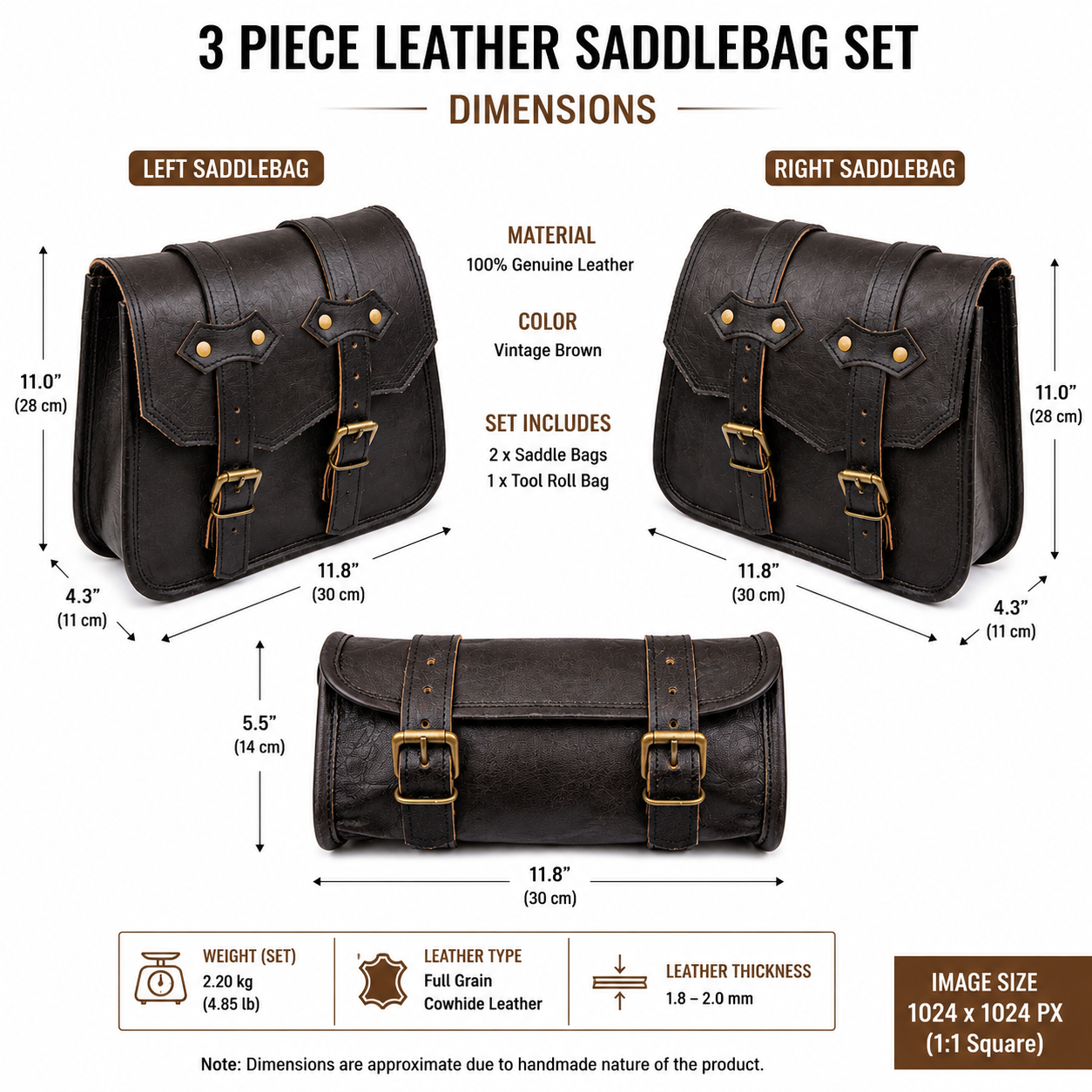 3 Piece Leather Motorcycle Saddlebag Set – Black Vintage Bike Bags