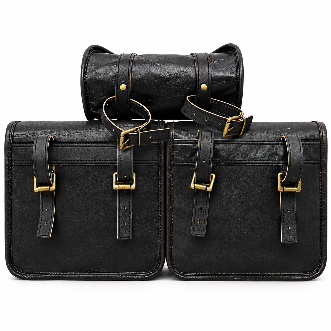 Black Leather Motorcycle Saddle Bags Set | 3 Piece