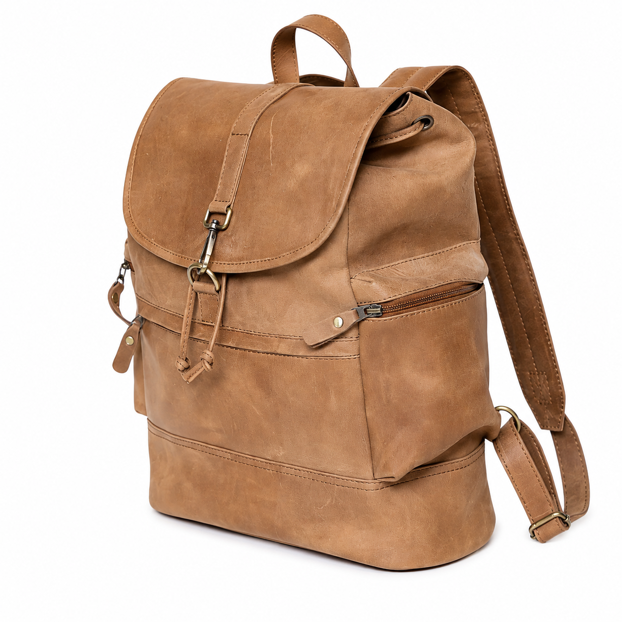 Vintage Tan Genuine Leather Backpack for Hiking & College Rucksack